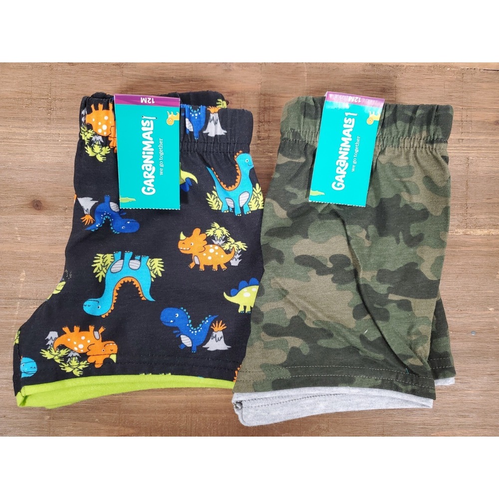 Lot of 2 SHORTS 12 Months Dinosaurs & Camo Boys Garanimals NEW